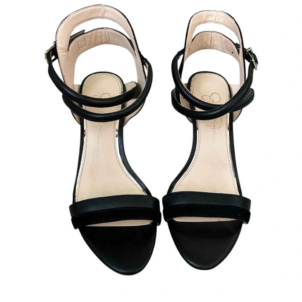 JESSICA SIMPSON Women’s Black Strappy Sandals Vegan Leather & Suede 4